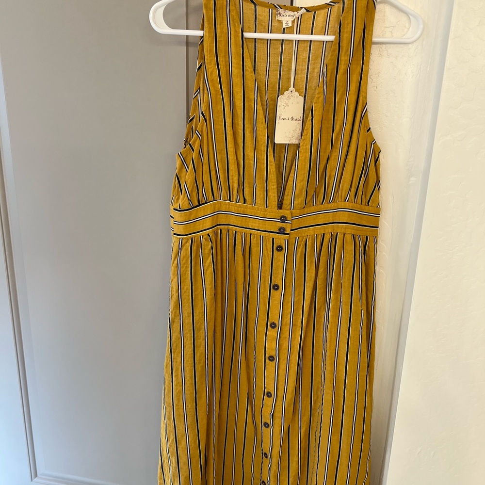 Yellow and navy striped dress